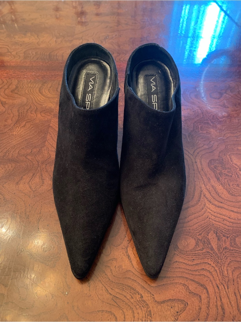 Vintage VIA SPIGA Black Suede Pointed-Toe Mules